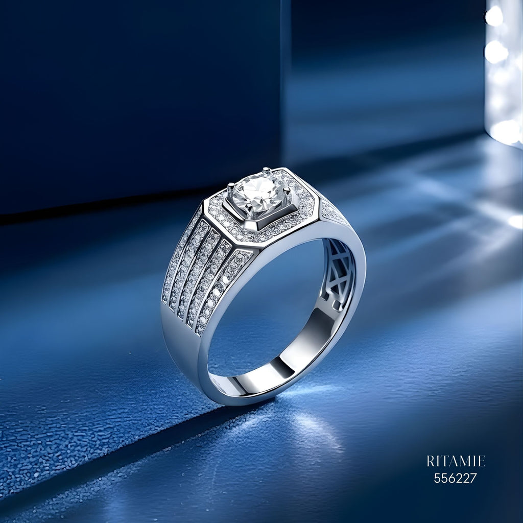 The Sovereign Radiant Silver Moissanite Ring 556227