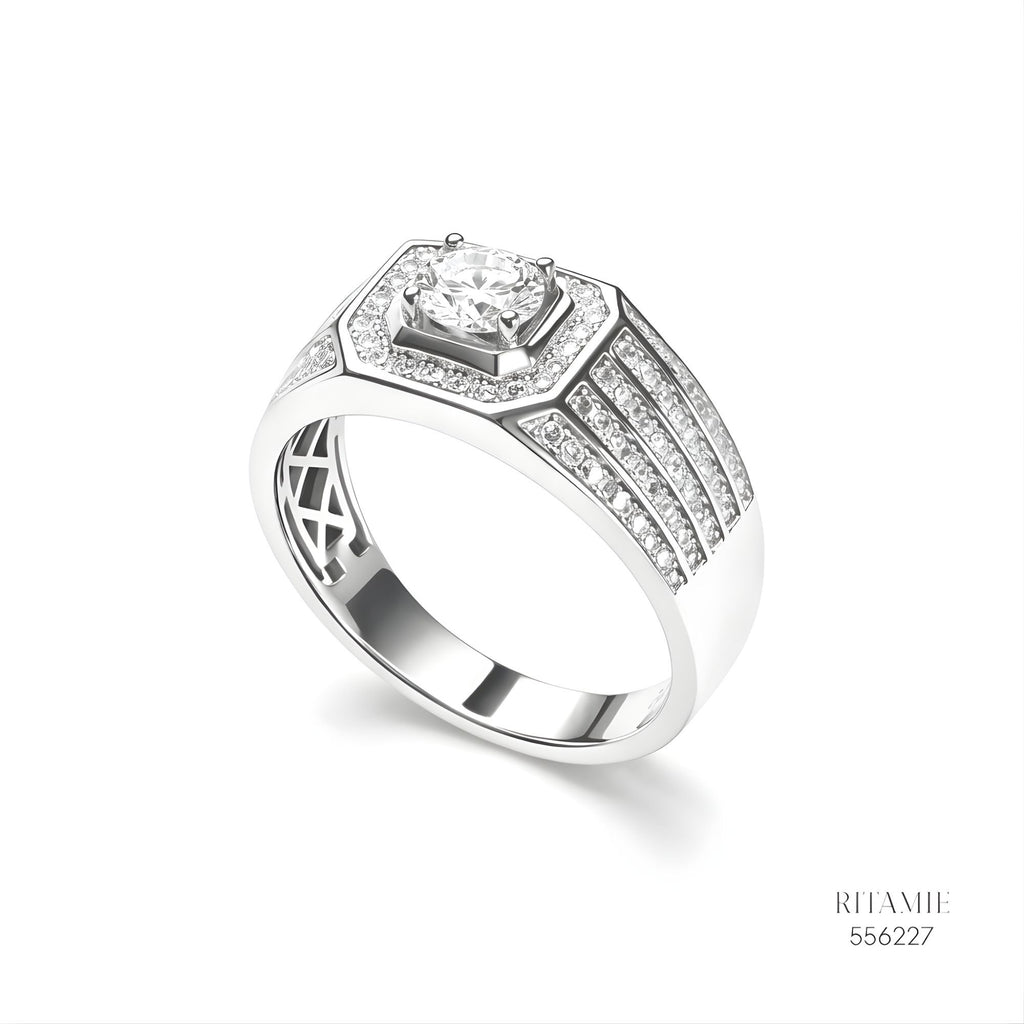 The Sovereign Radiant Silver Moissanite Ring 556227