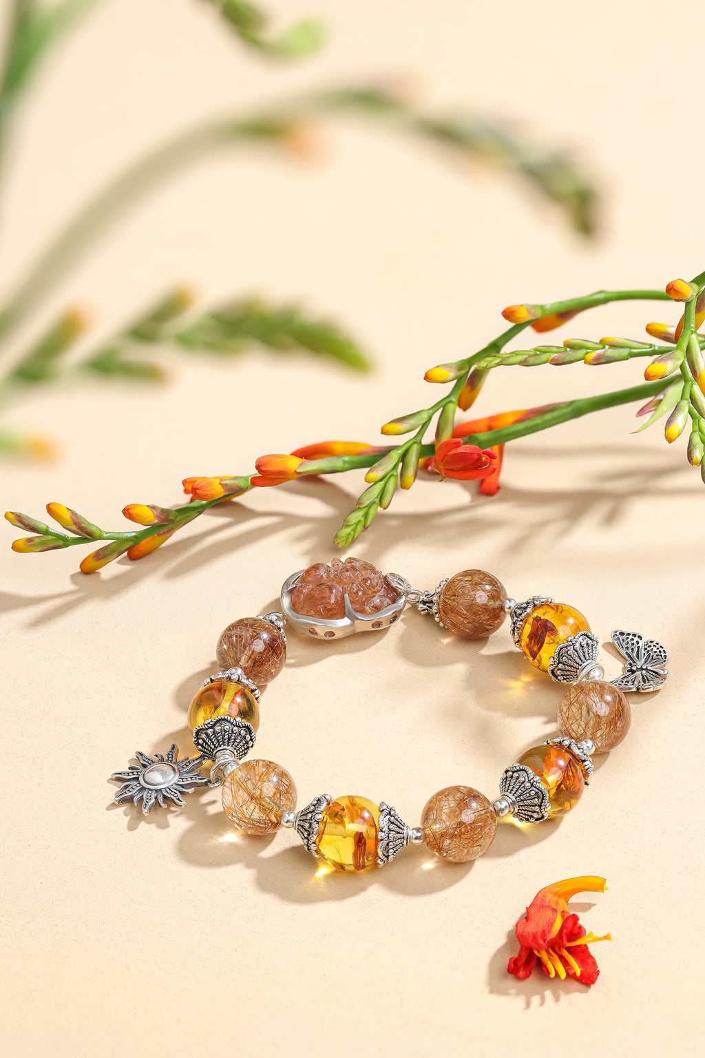Autumn Glow Golden Harvest Red Rutilated Quartz Bracelet