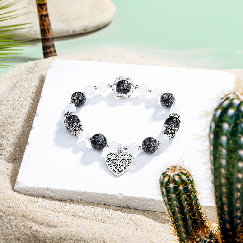 The Oasis Powerful Heart Black Rutilated Quartz Bracelet