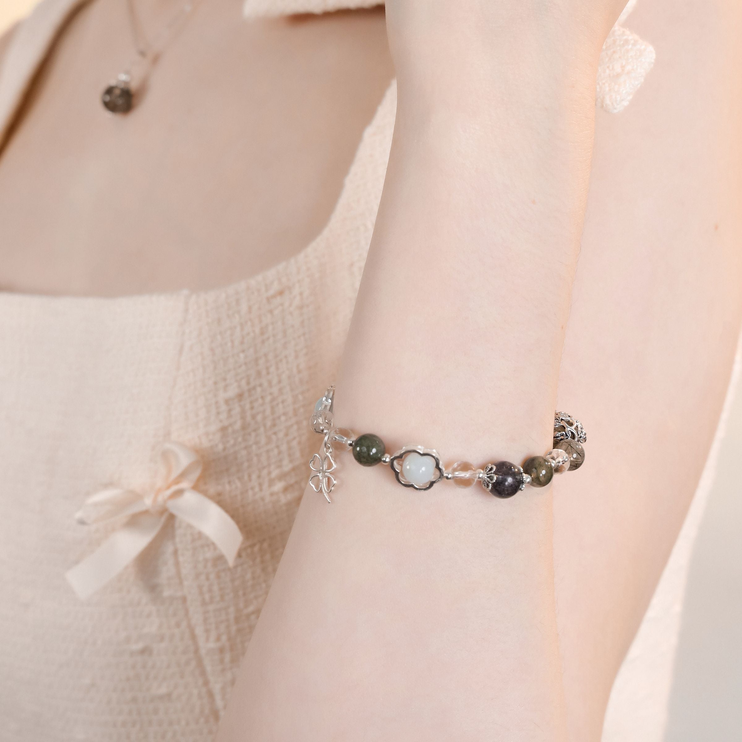 Autumn Glow Emerald Aurtumn Green Rutilated Quartz Bracelet