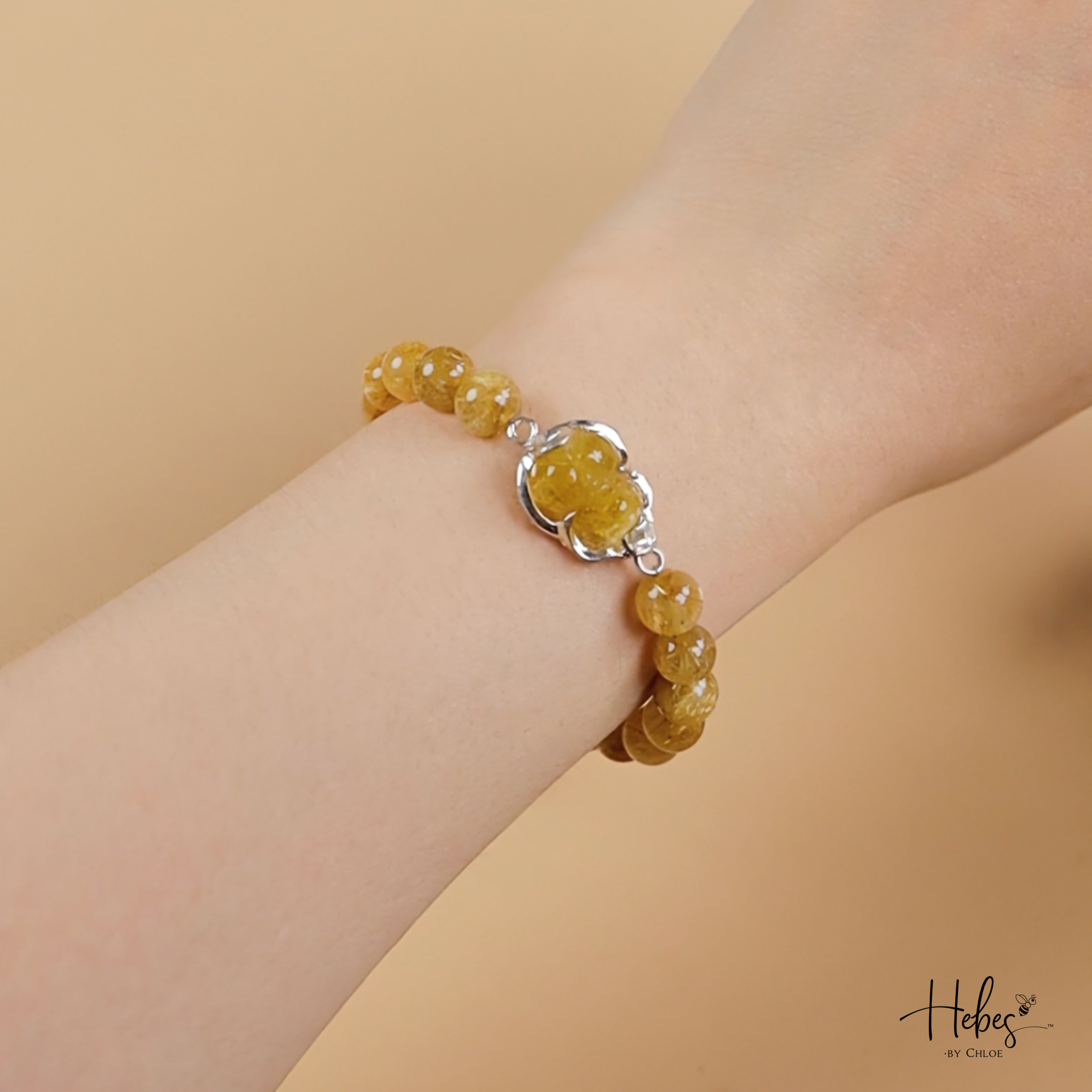 Yellow Rutilated Quartz Carved Charm Bracelet 993544