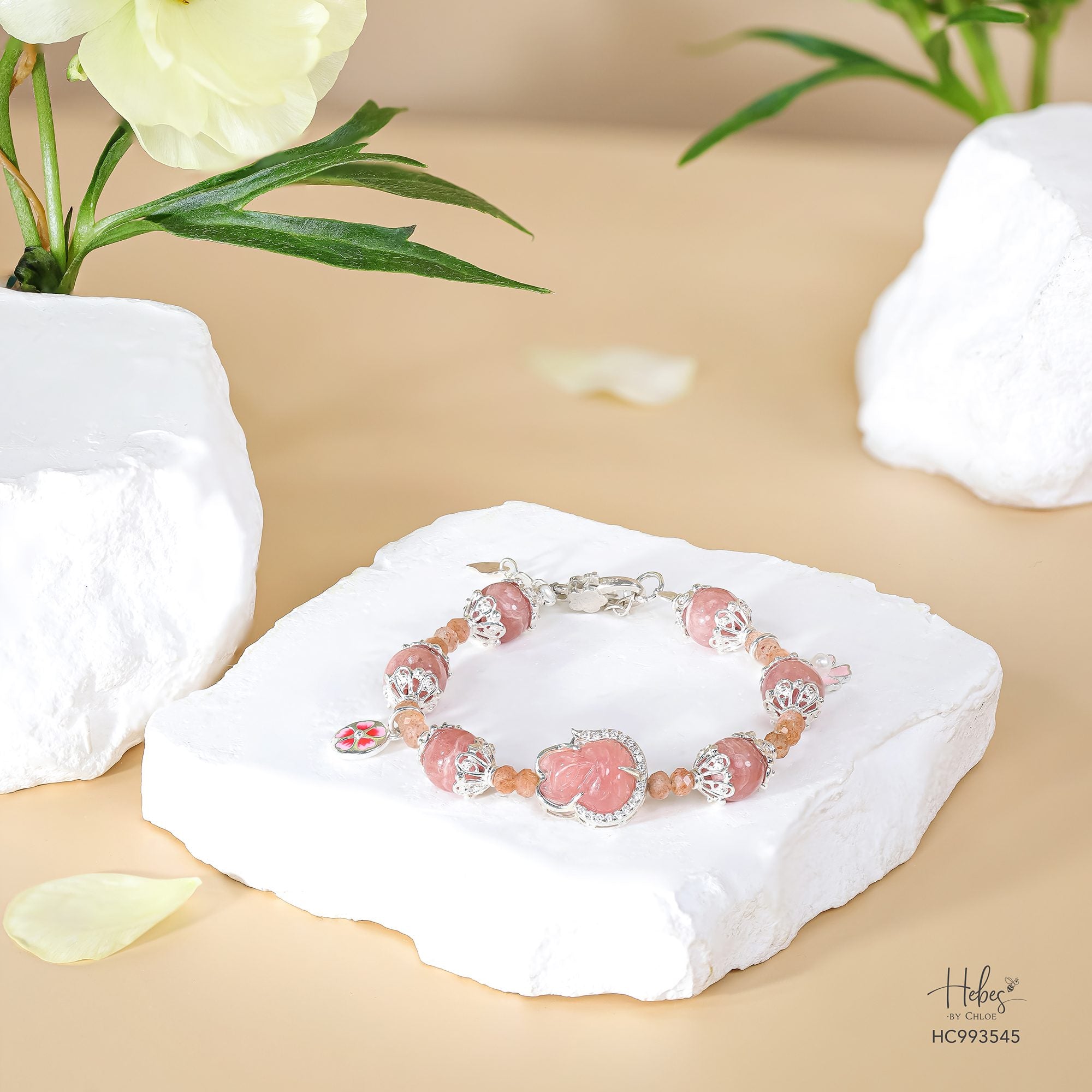 Rhodonite Carved Charm Bracelet 993545