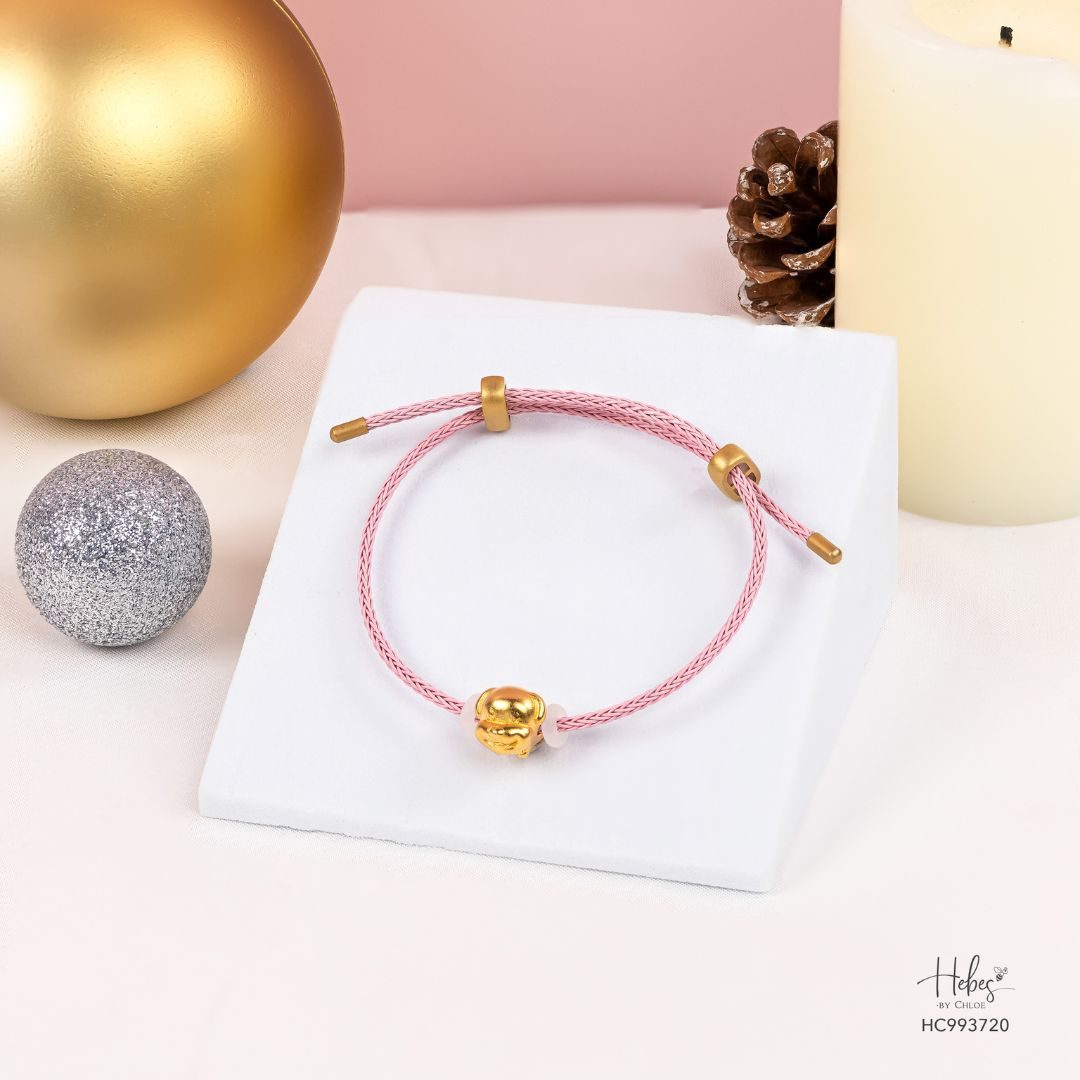 Gold Vermeil Lucky Pig Pink Cord Bracelet 993720