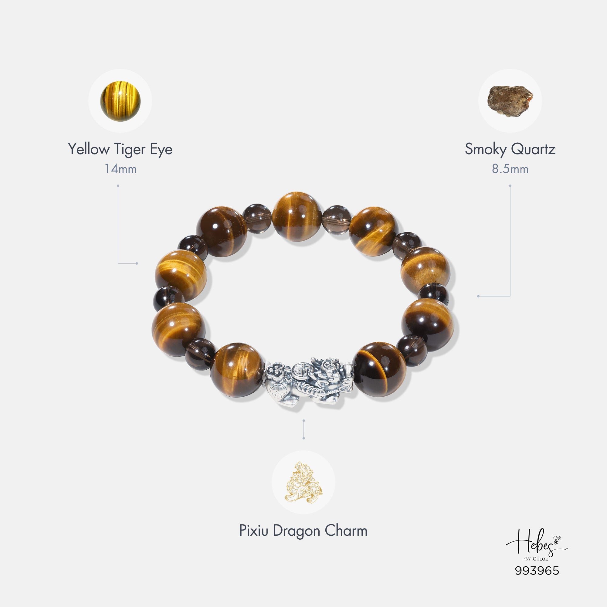The Emperor Tiger Eye with Smoky Rutilated Quartz Bracelet 993965