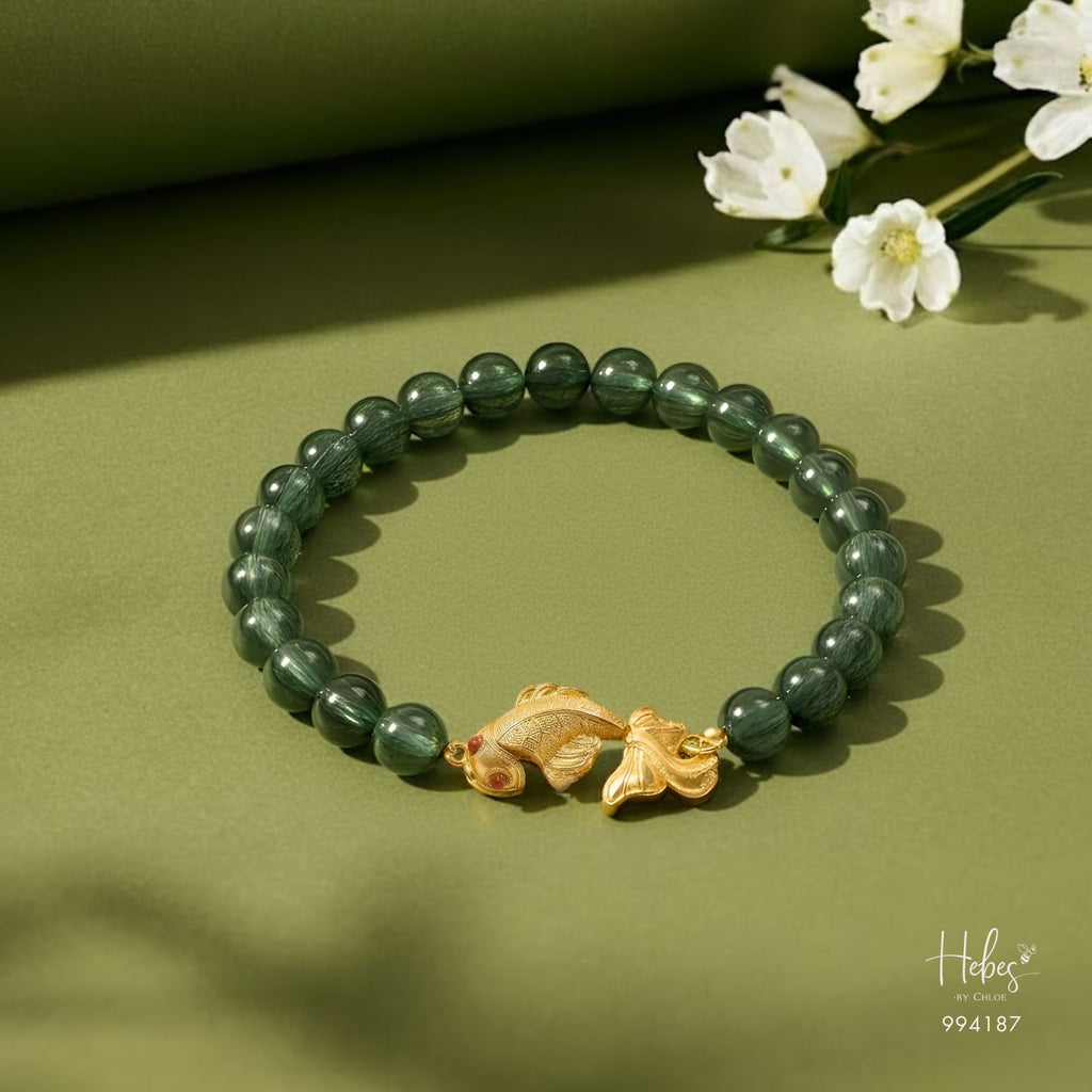 Glimmer Green Rutilated Golden Fish Bracelet 994187
