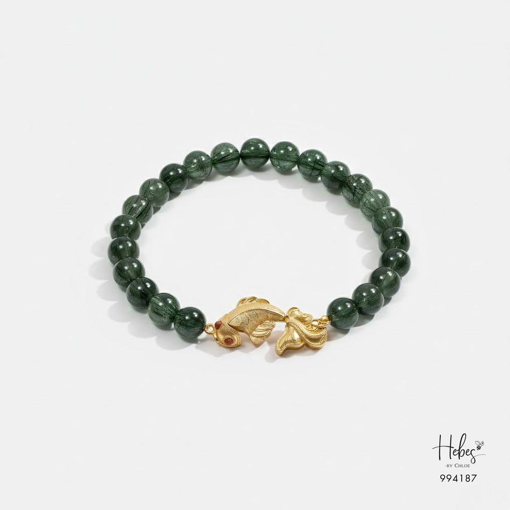 Glimmer Green Rutilated Golden Fish Bracelet 994187