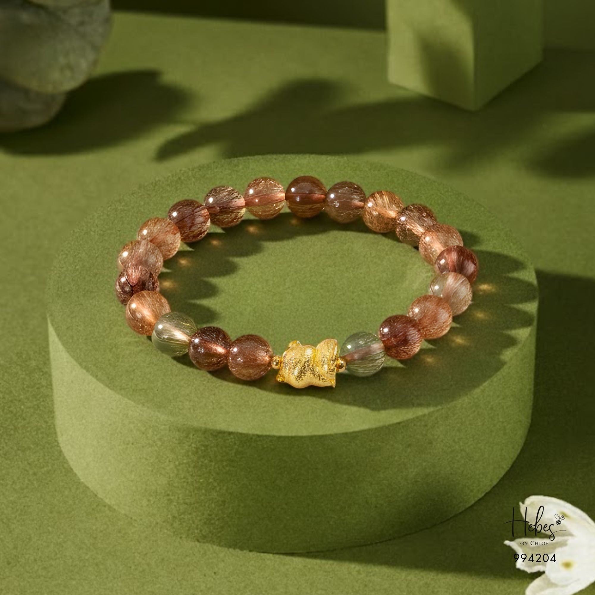 Glimmer Rutilated Quartz Gold Cat Bracelet 994204