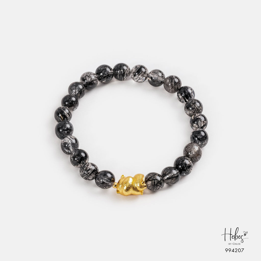 Glimmer Black Rutilated Quartz Gold Cat Bracelet 994207