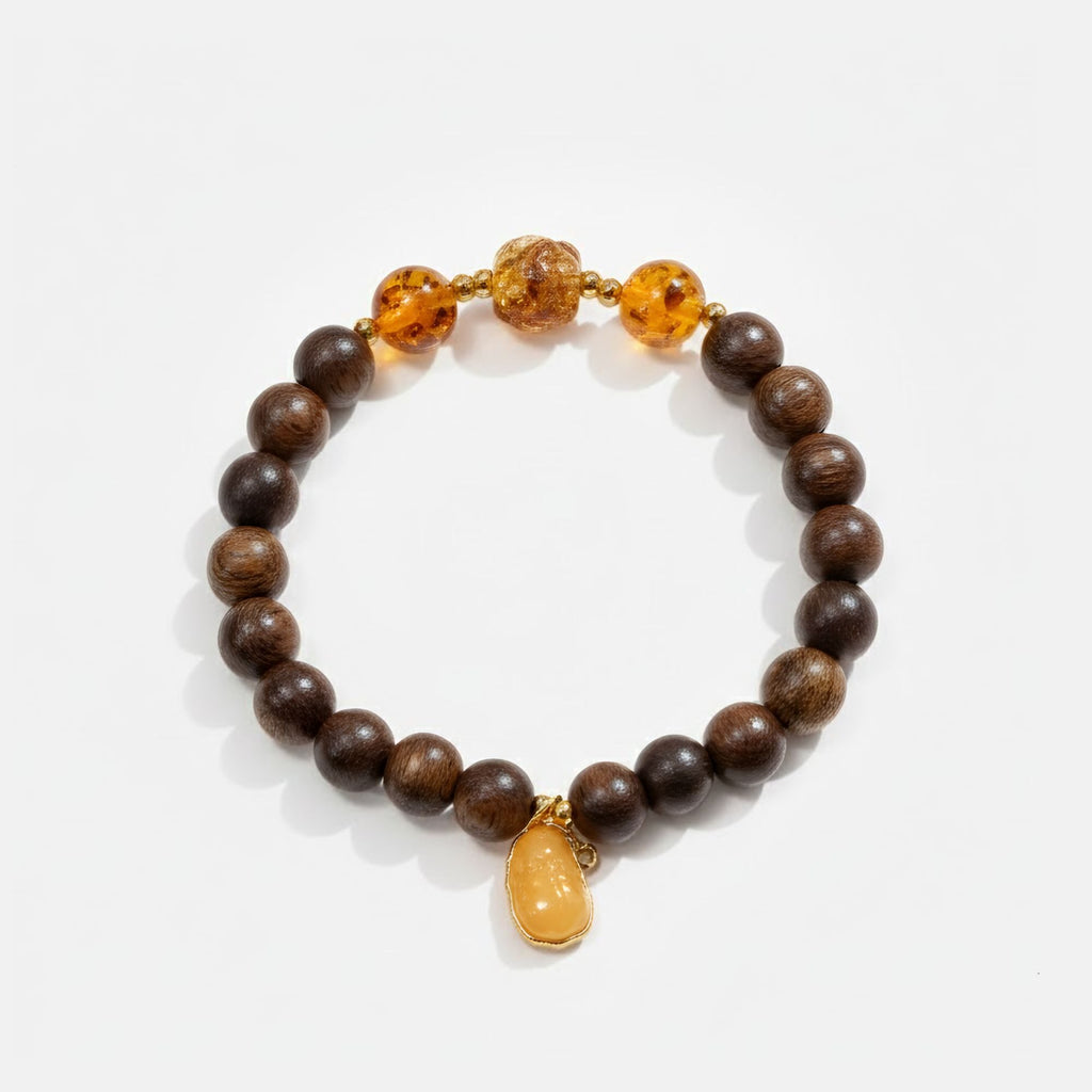 Vietnamese Agarwood Amber with Pixiu Charm Bracelet (8mm) 994224