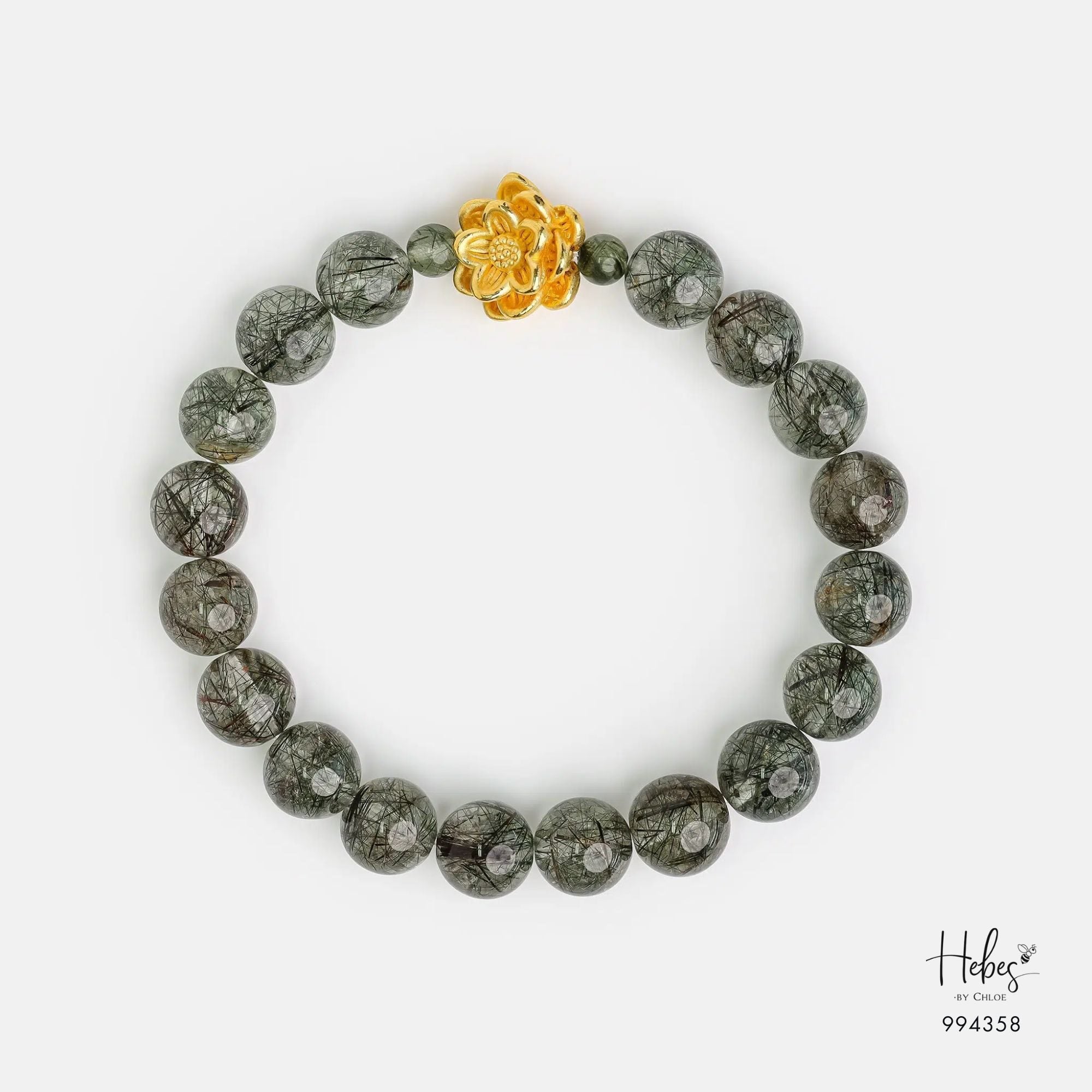 Gold Vermeil Lotus Green Rutilated Quartz Bracelet (8mm) 994358