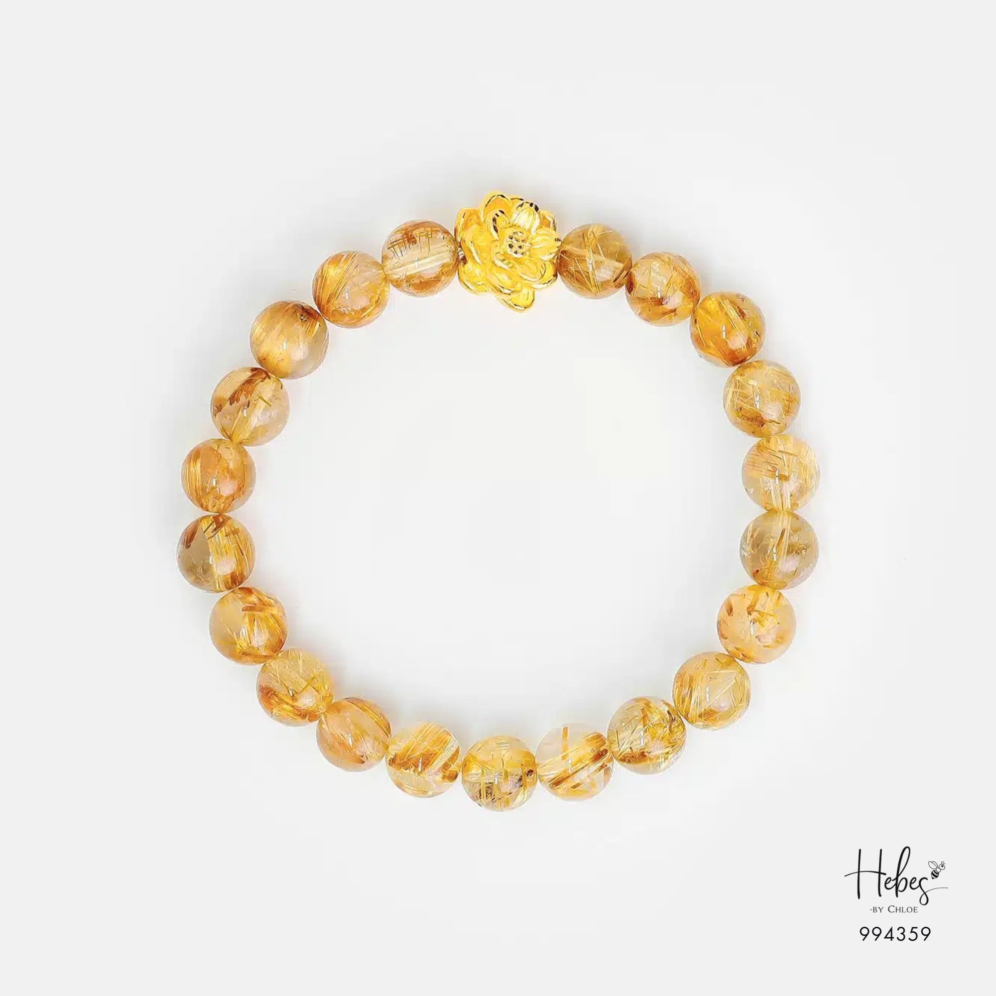 Gold Vermeil Lotus Gold Rutilated Quartz Bracelet (8mm) 994359