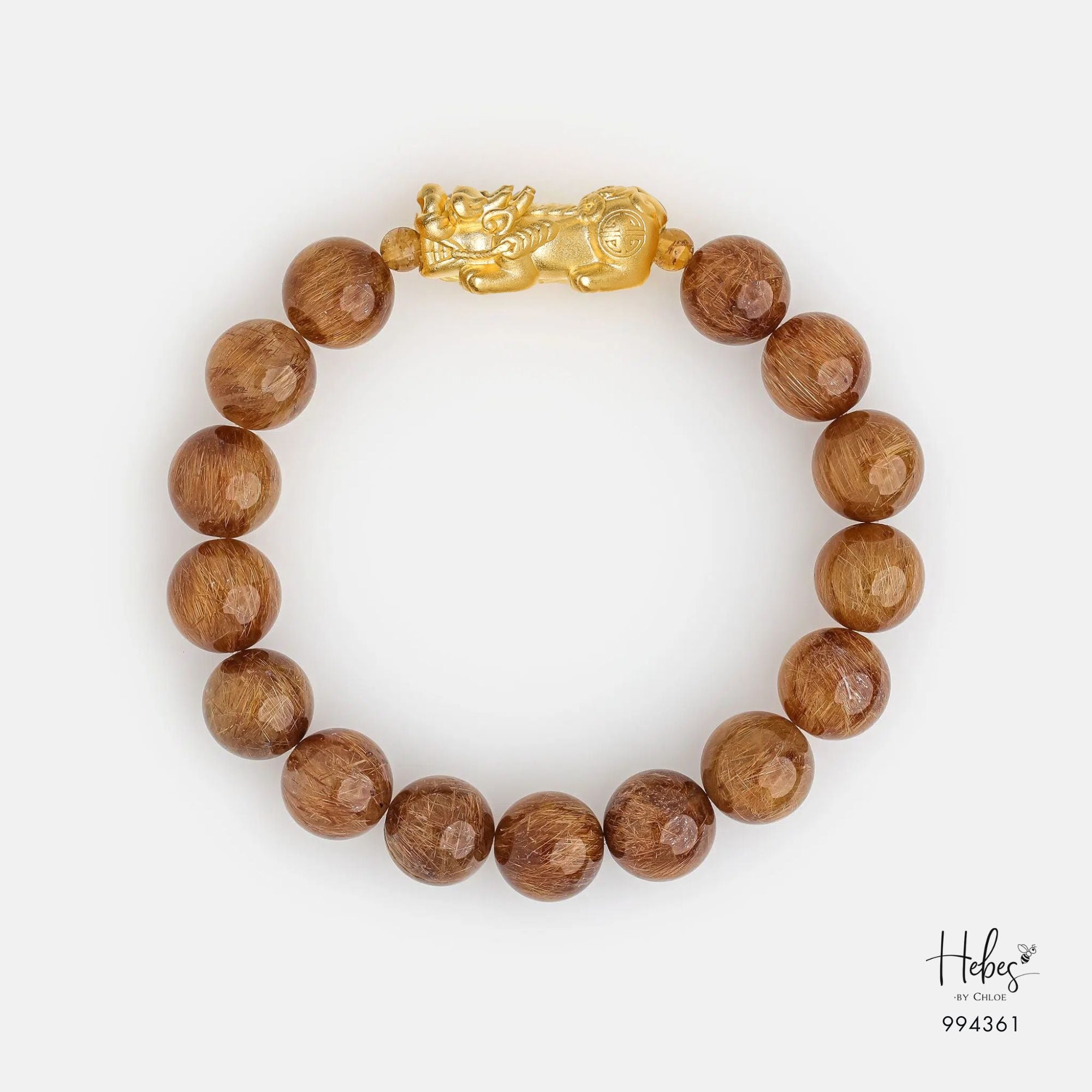Gold Vermeil Pixiu Brown Rutilated Quartz Bracelet (11mm) 994361