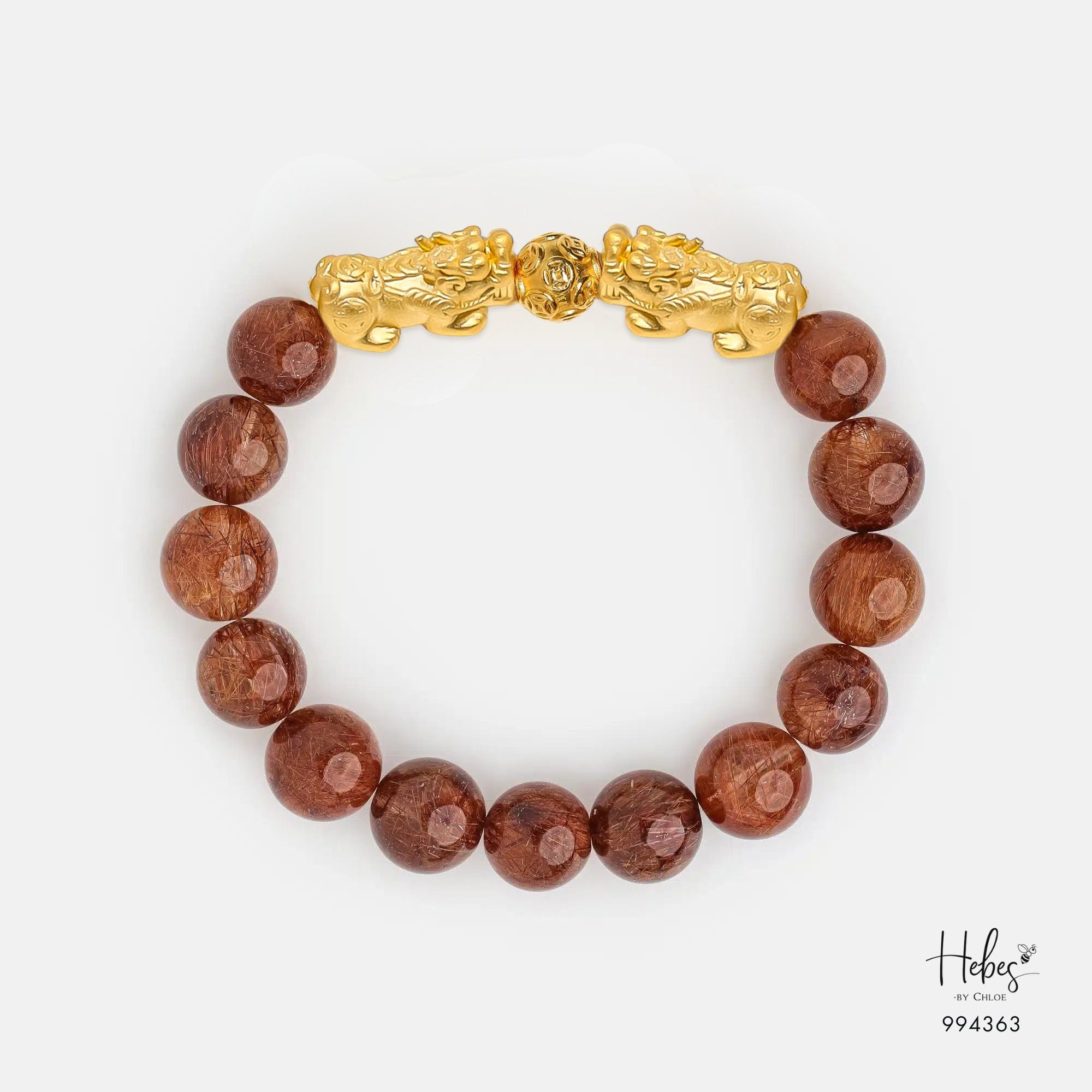 Gold Vermeil Pixiu Red Rutilated Bracelet (10mm) 994363