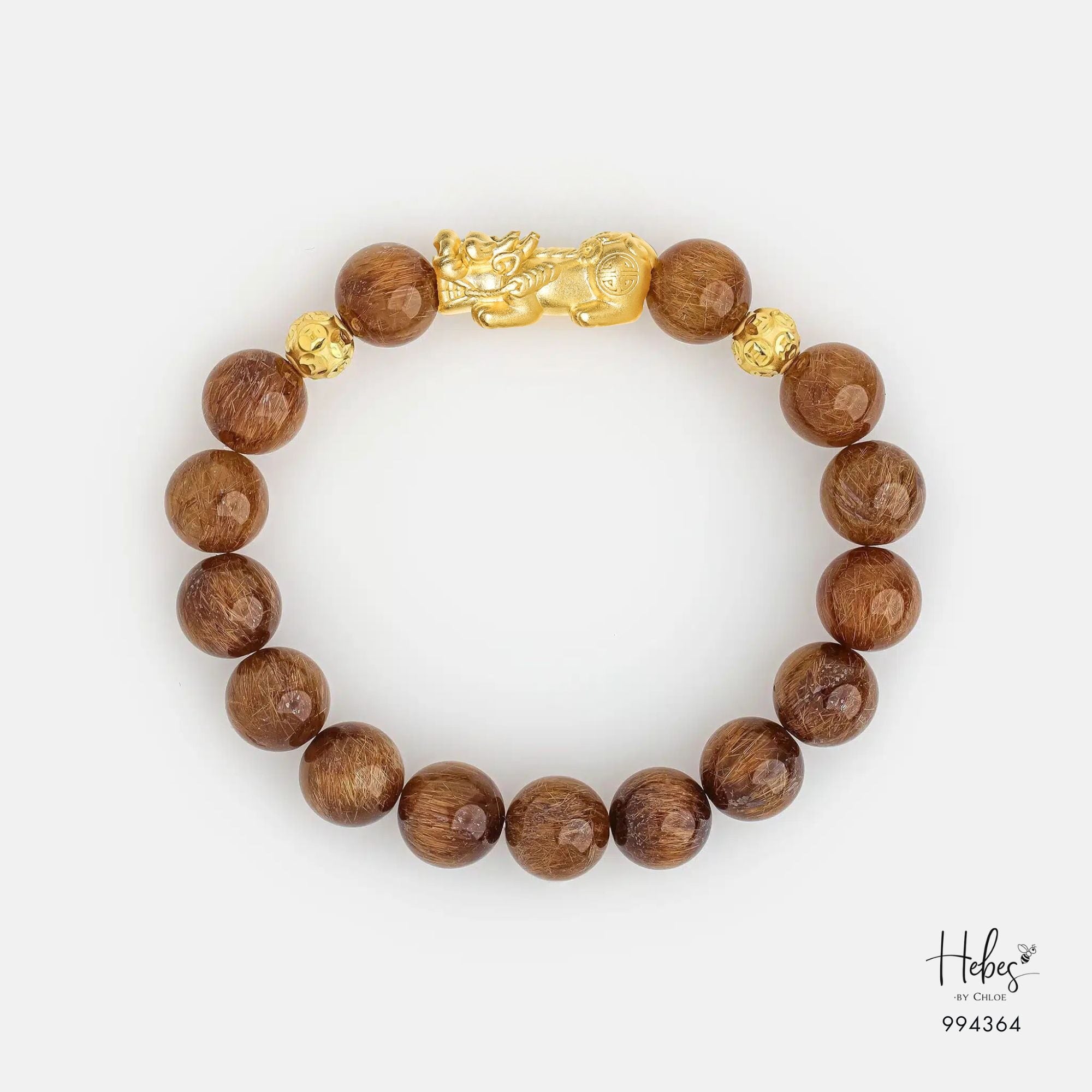 Gold Vermeil Pixiu Brown Rutilated Bracelet (9mm) 994364