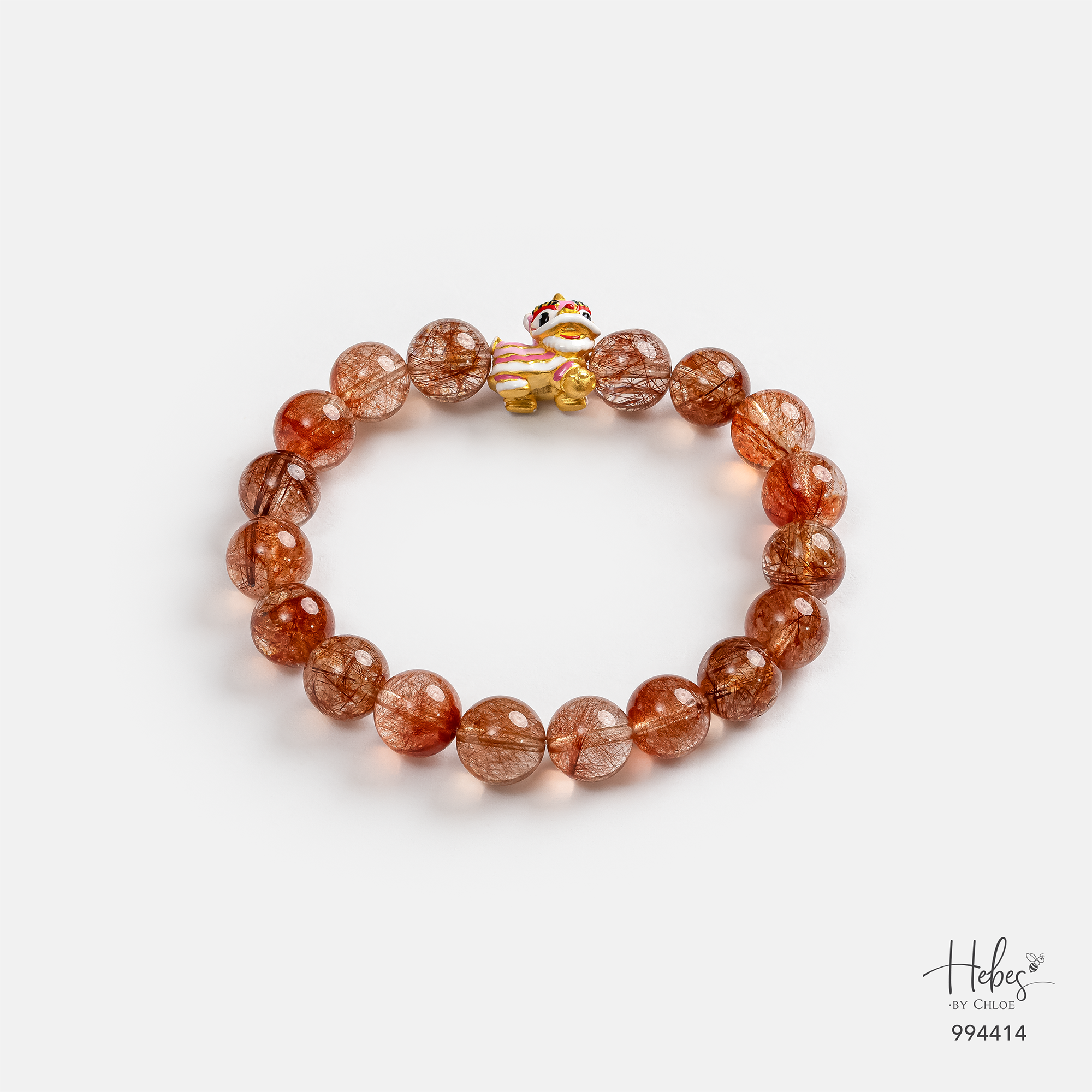 24K Gold Qilin Red Rutilated Quartz Bracelet (9.5mm) 994414