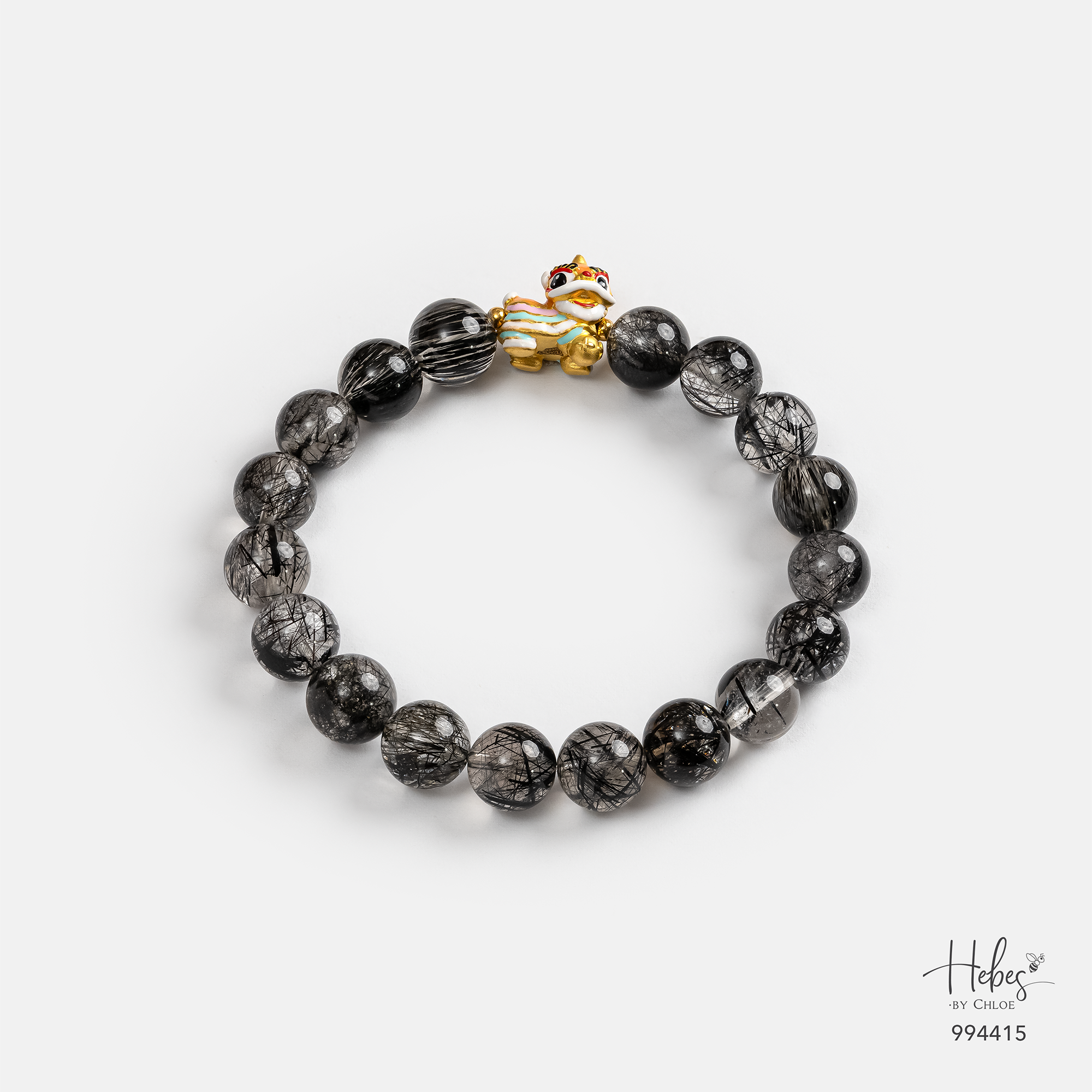 24K Gold Qilin Black Rutilated Quartz Bracelet (10mm) 994415