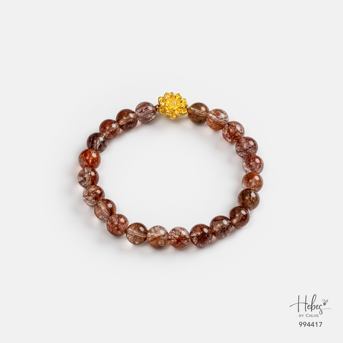 24K Gold Lotus Red Rutilated Quartz Bracelet (8mm) 994417
