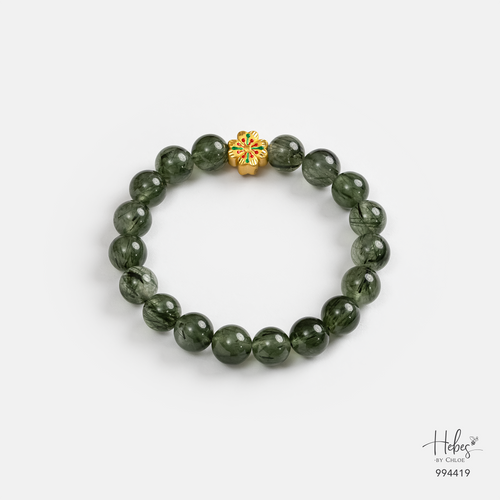 24K Gold 4-Clover Green Rutilated Quartz Bracelet (9mm) 994419