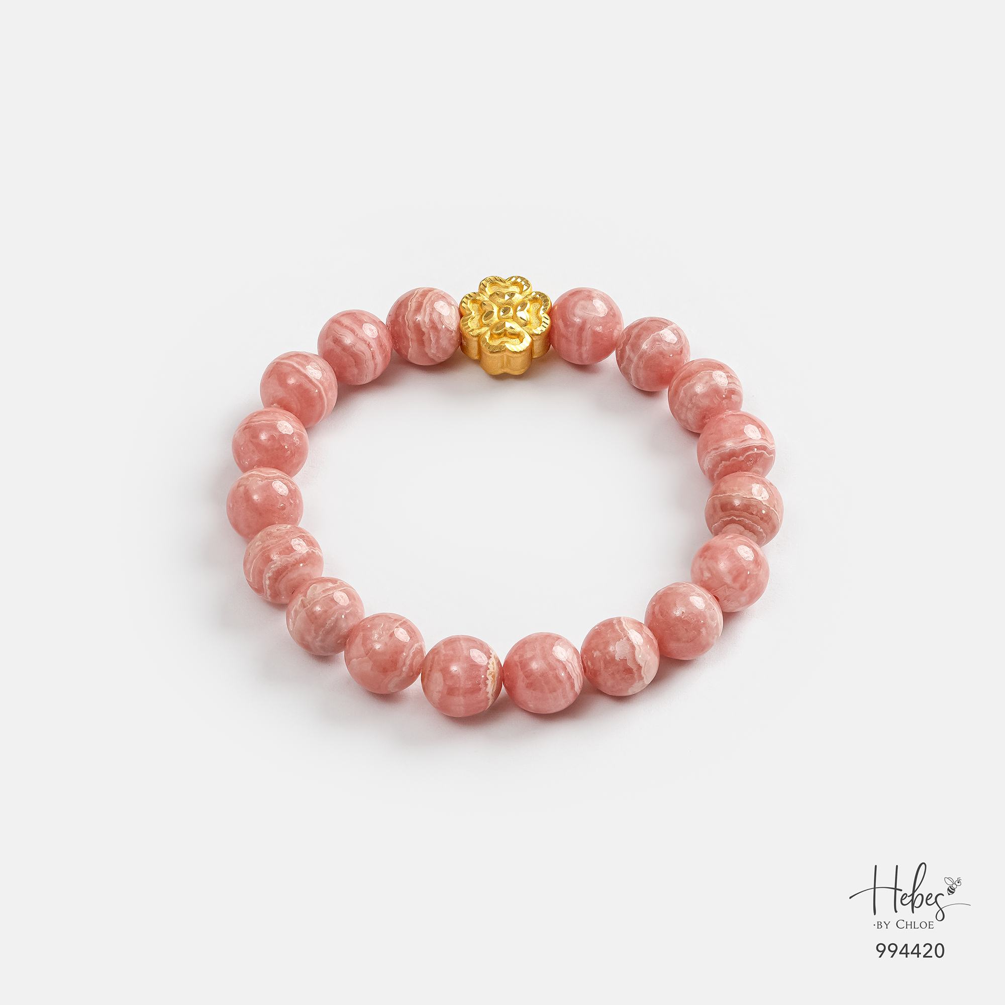 24K Gold 4-Clover Rhodochrosite Bracelet (9mm) 994420