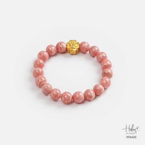 24K Gold 4-Clover Rhodochrosite Bracelet (9mm) 994420