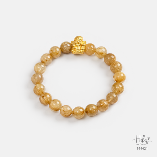 24K Gold God Of Wealth Yellow Rutilated Quartz Bracelet (9mm) 994421