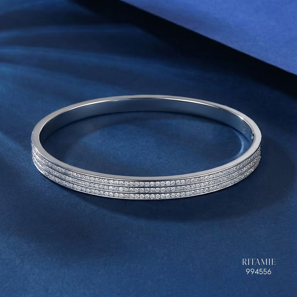 The Triple Row Brilliance Moissanite Silver Bangle 994556