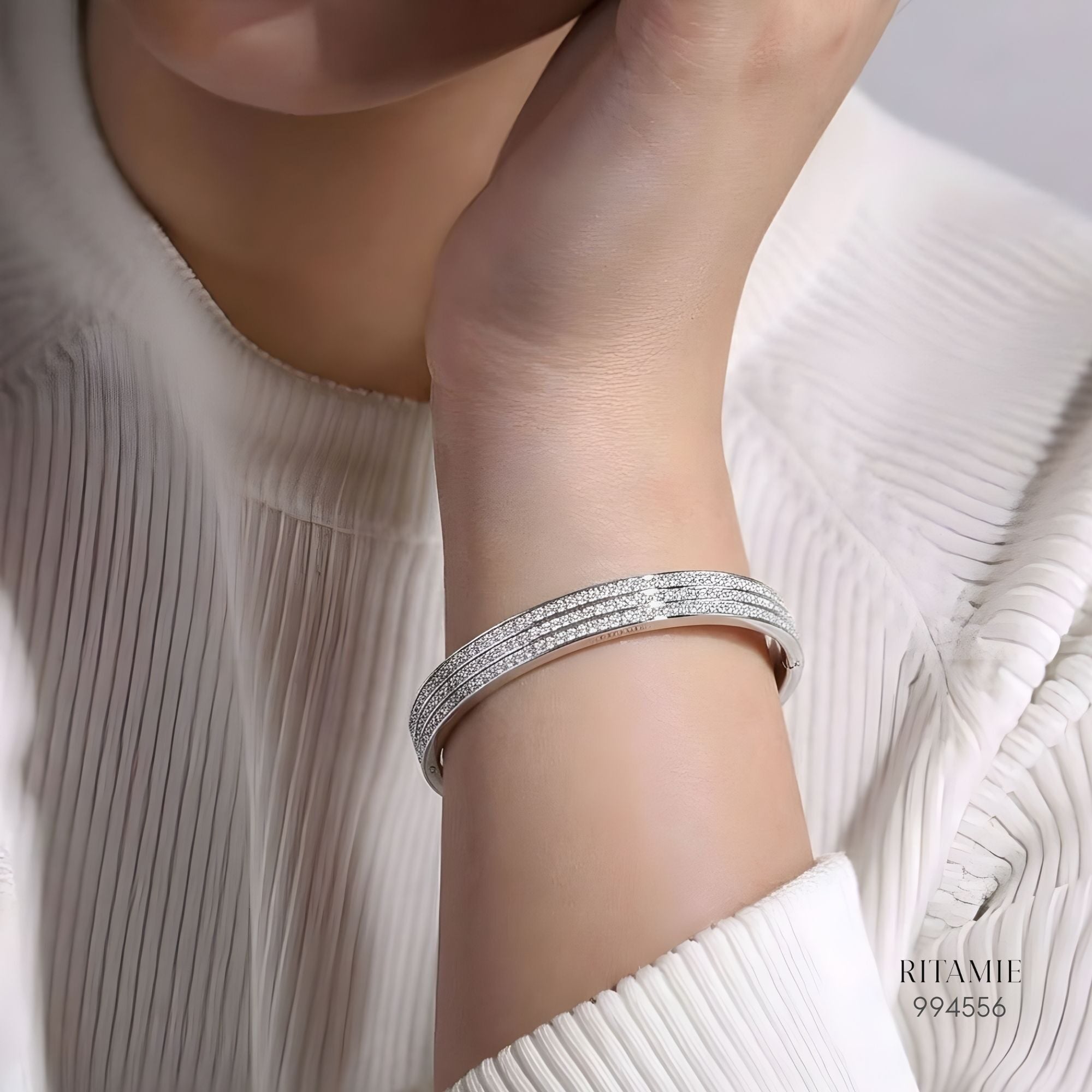 The Triple Row Brilliance Moissanite Silver Bangle 994556