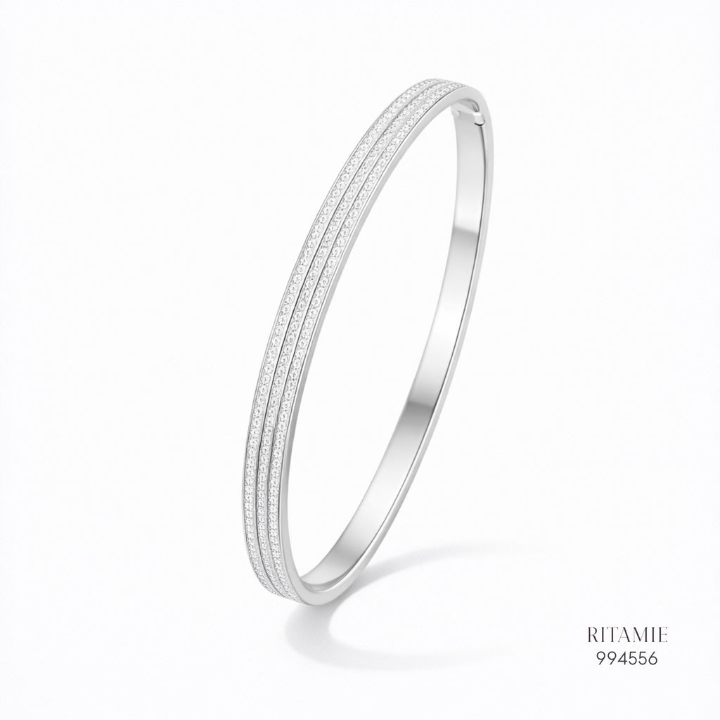 The Triple Row Brilliance Moissanite Silver Bangle 994556