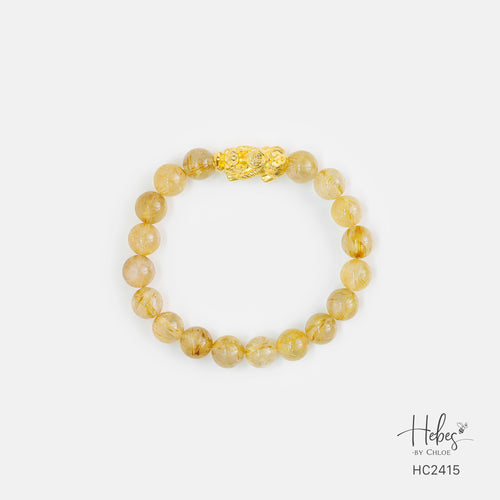 24K Gold Pixiu Rutilated Quartz Bracelet (8mm) 992415