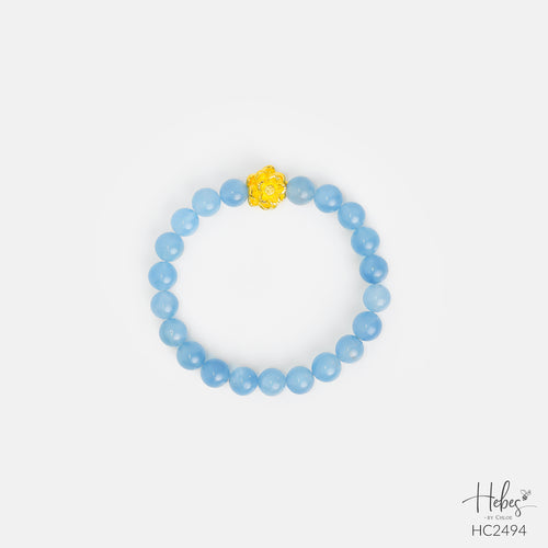 24K Gold Lotus Aquamarine Bracelet (8mm) 992494