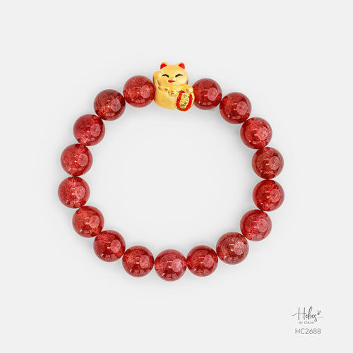 24K Gold Lucky Cat Strawberry (10mm) Bracelet 992688