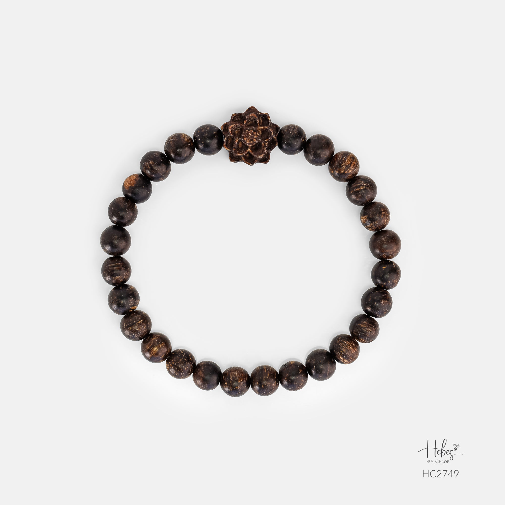Indonesian Agarwood Lotus Charm Bracelet (6mm) - HC2749