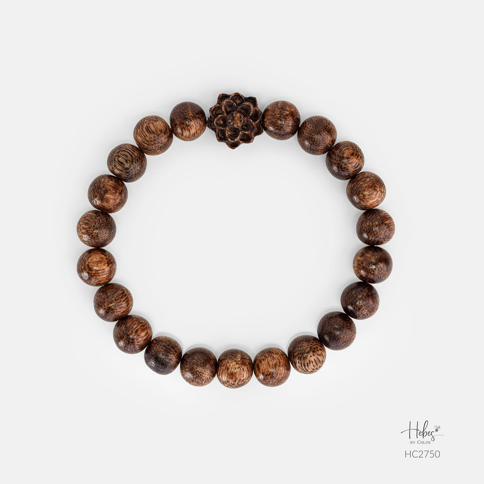 Vietnamese Agarwood Lotus Charm Bracelet (8mm) - HC2750