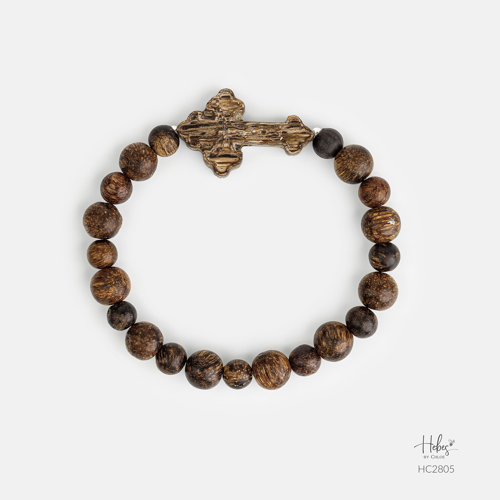 Indonesian Agarwood Cross Charm Bracelet HC2805