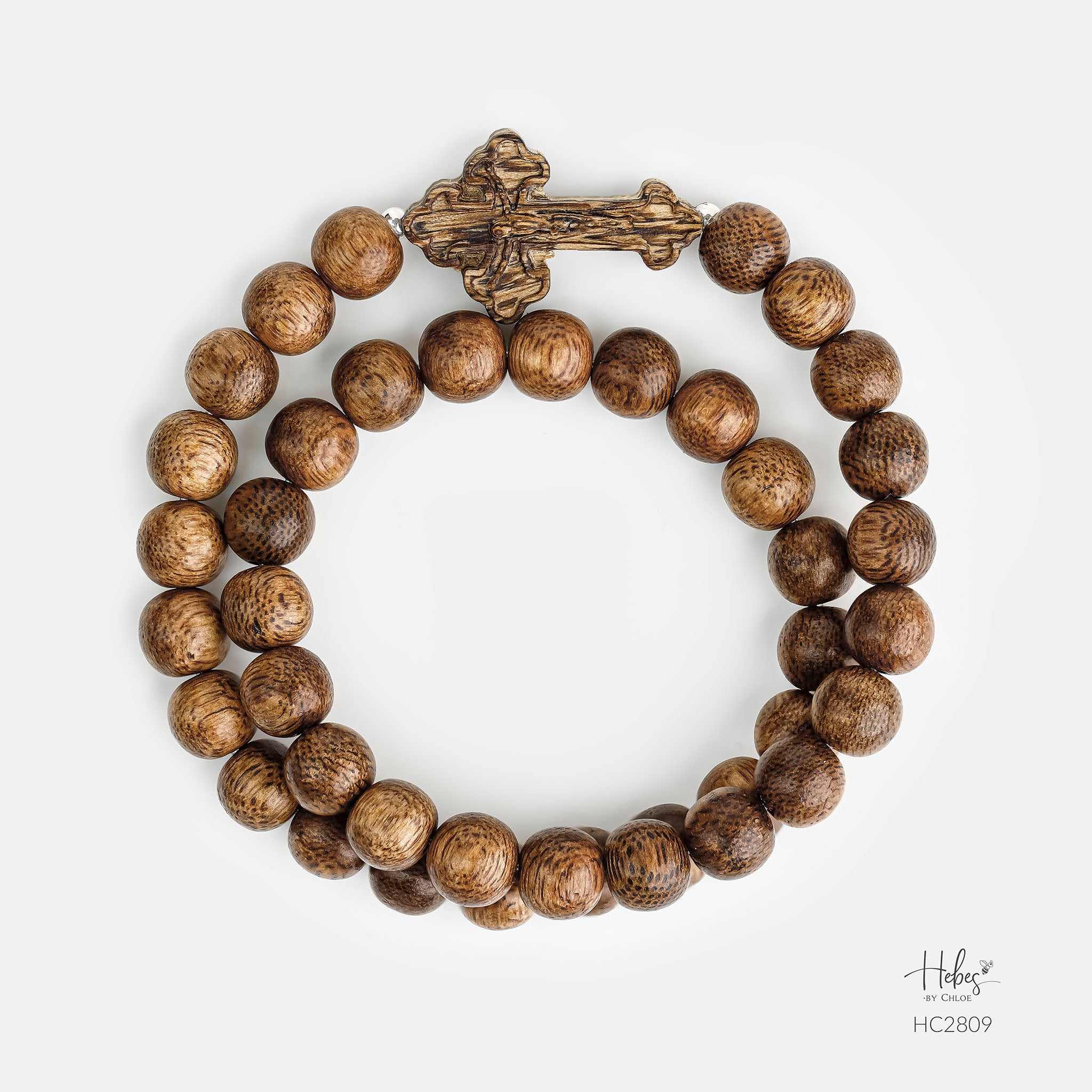 Vietnamese Agarwood Cross Charm Bracelet (10mm) - HC2809
