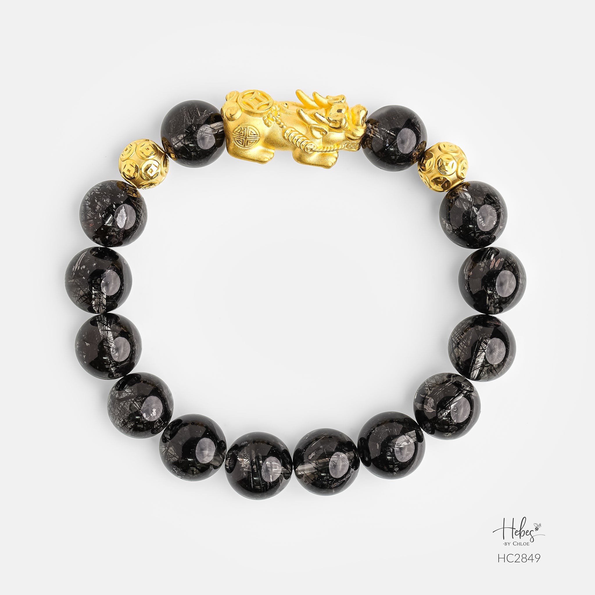 24K Gold Pixiu Black Rutilated Quartz Bracelet (10mm) 992849