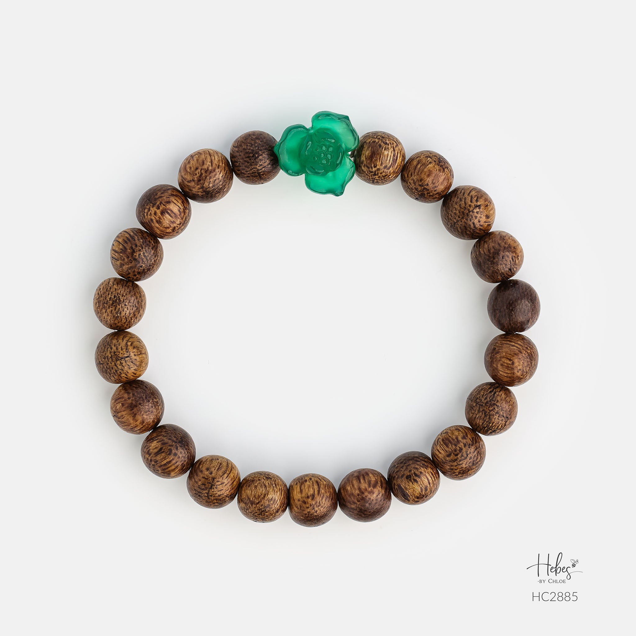 Vietnamese Agarwood Green Agate Lotus Bracelet HC2885