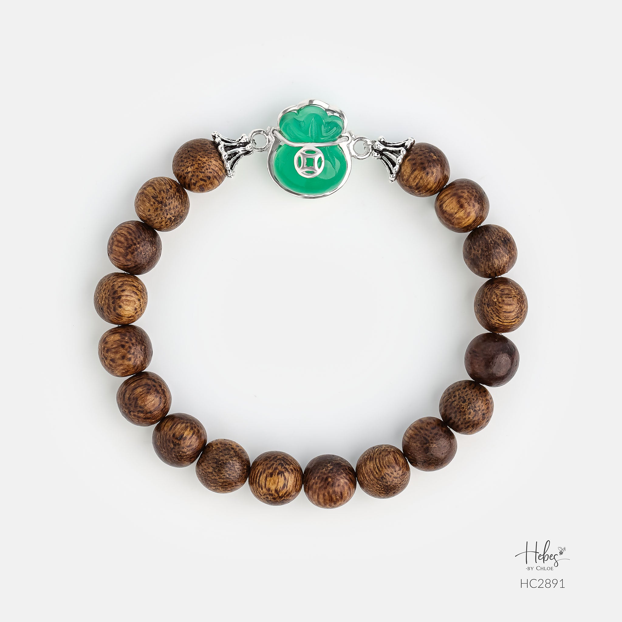 Vietnamese Agarwood Green Agate Fortune Pouch Charm Bracelet HC2891