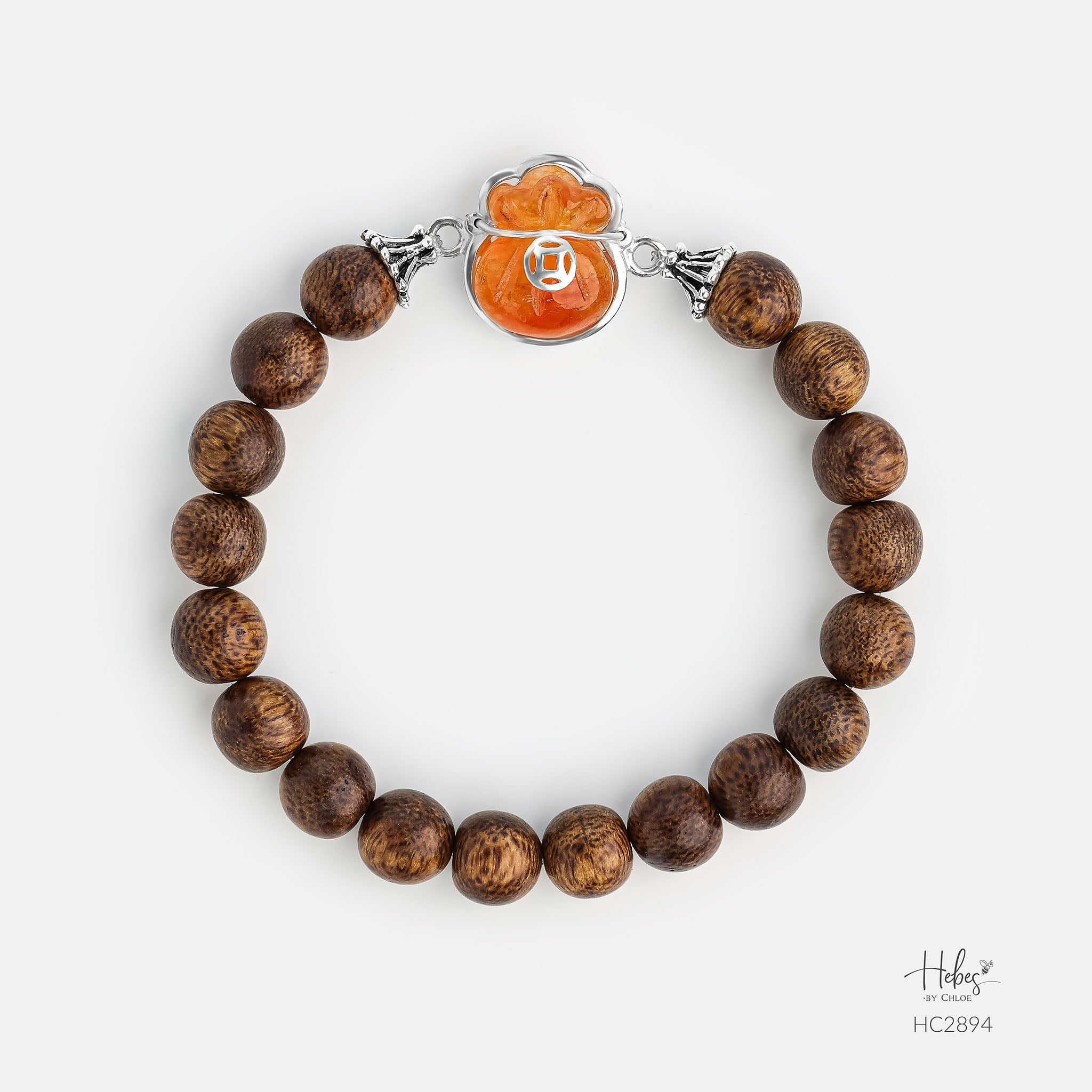 Vietnamese Agarwood Red Agate Fortune Pouch Charm Bracelet HC2894