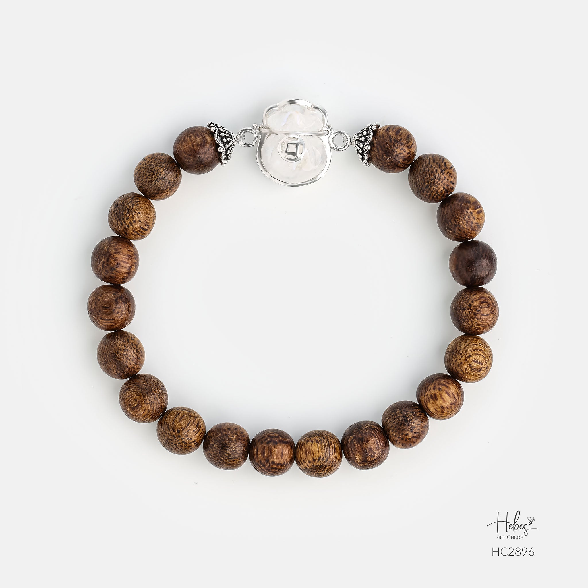 Vietnamese Agarwood Moonstone Fortune Pouch Bracelet HC2896