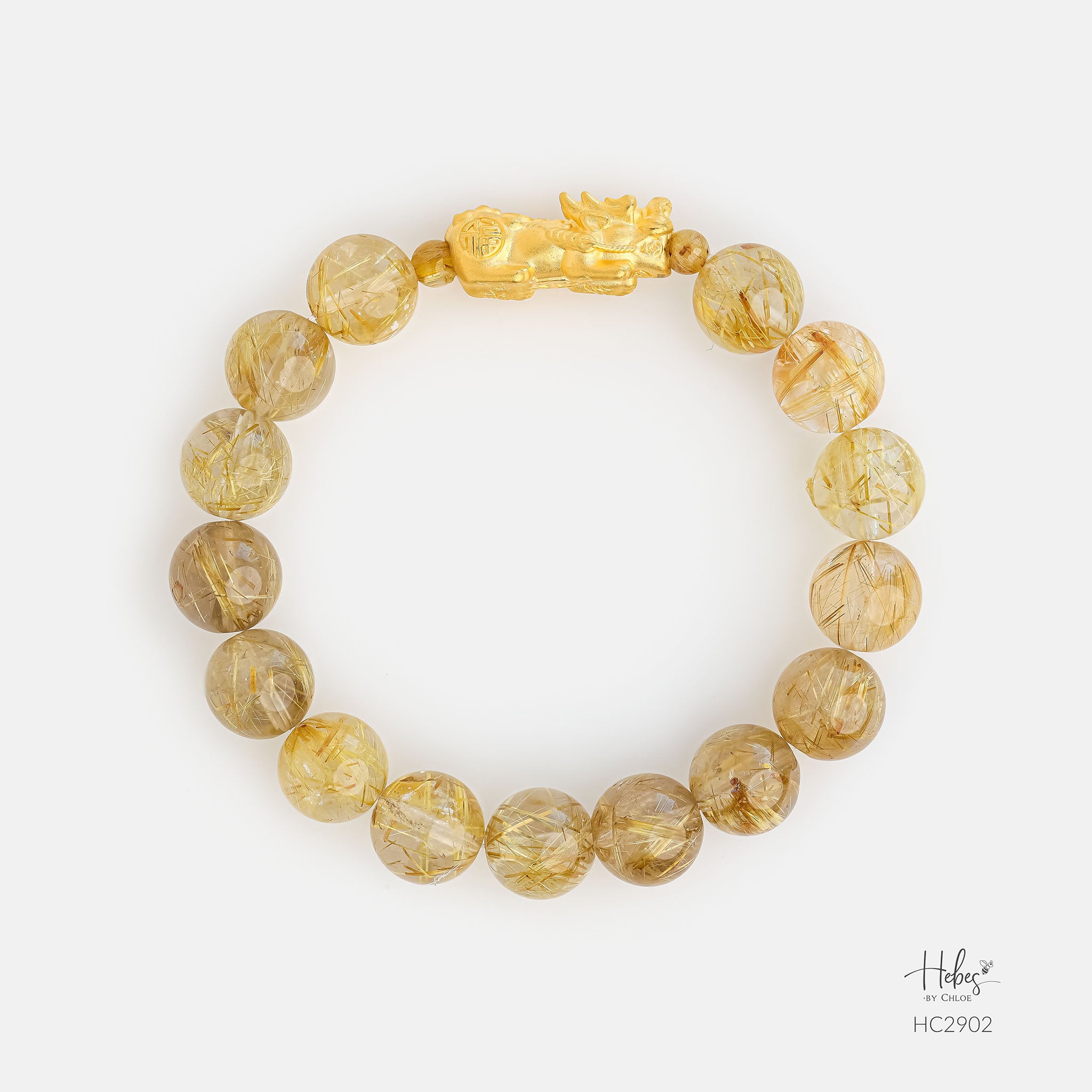 24K Gold Pixiu Yellow Rutilated Quartz Bracelet (!0mm) 992902