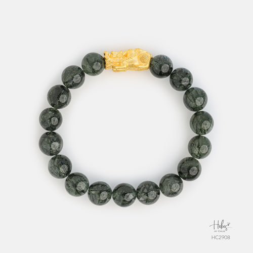 24K Gold Pixiu Green Rutilated Quartz Bracelet (10mm) 992908