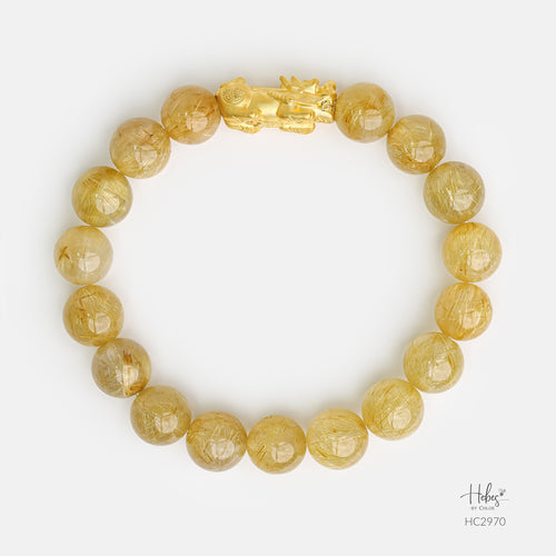 24K Gold Yellow Rutilated Quartz Bracelet (10mm) 992970