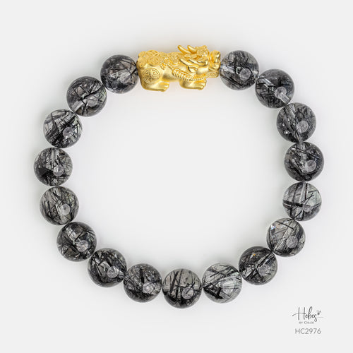 24K Gold Pixiu Black Rutilated Quartz Healing Bracelet (10mm) 992976