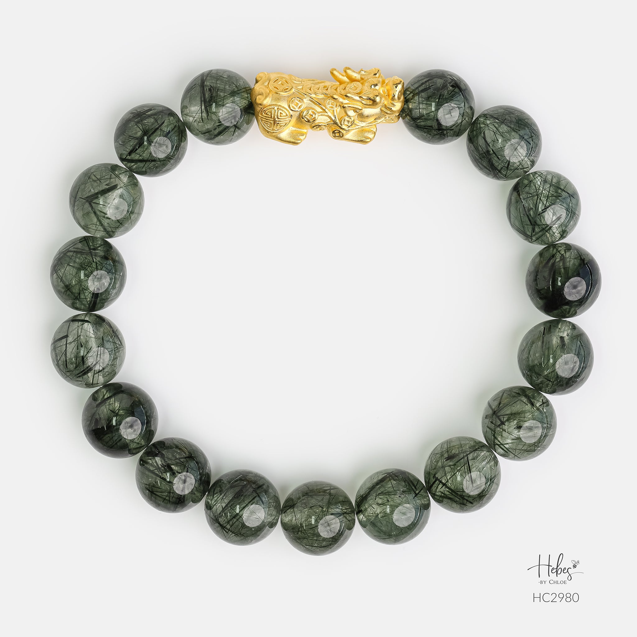 24K Gold Pixiu Green Rutilated Quartz Healing Bracelet (10mm) 992980
