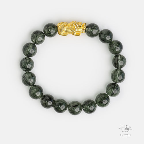 24K Gold Pixiu Green Rutilated Quartz Bracelet (8mm) 992981