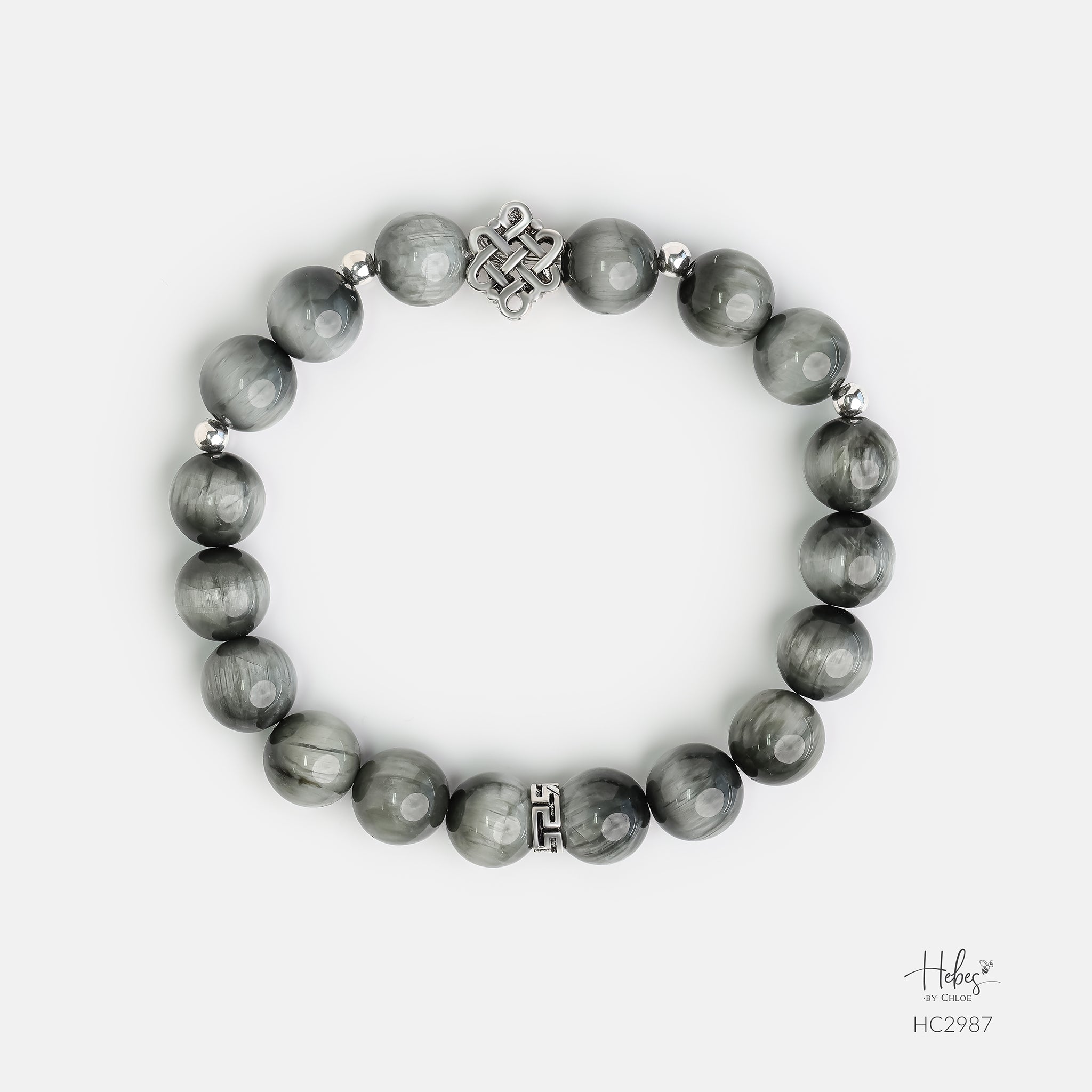 Everlasting Love Endless Knot Grey Tiger Eye Healing Bracelet HC2987