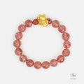 Gold Vermeil Lucky Cat Strawberry Quartz Bracelet (9mm) 993041