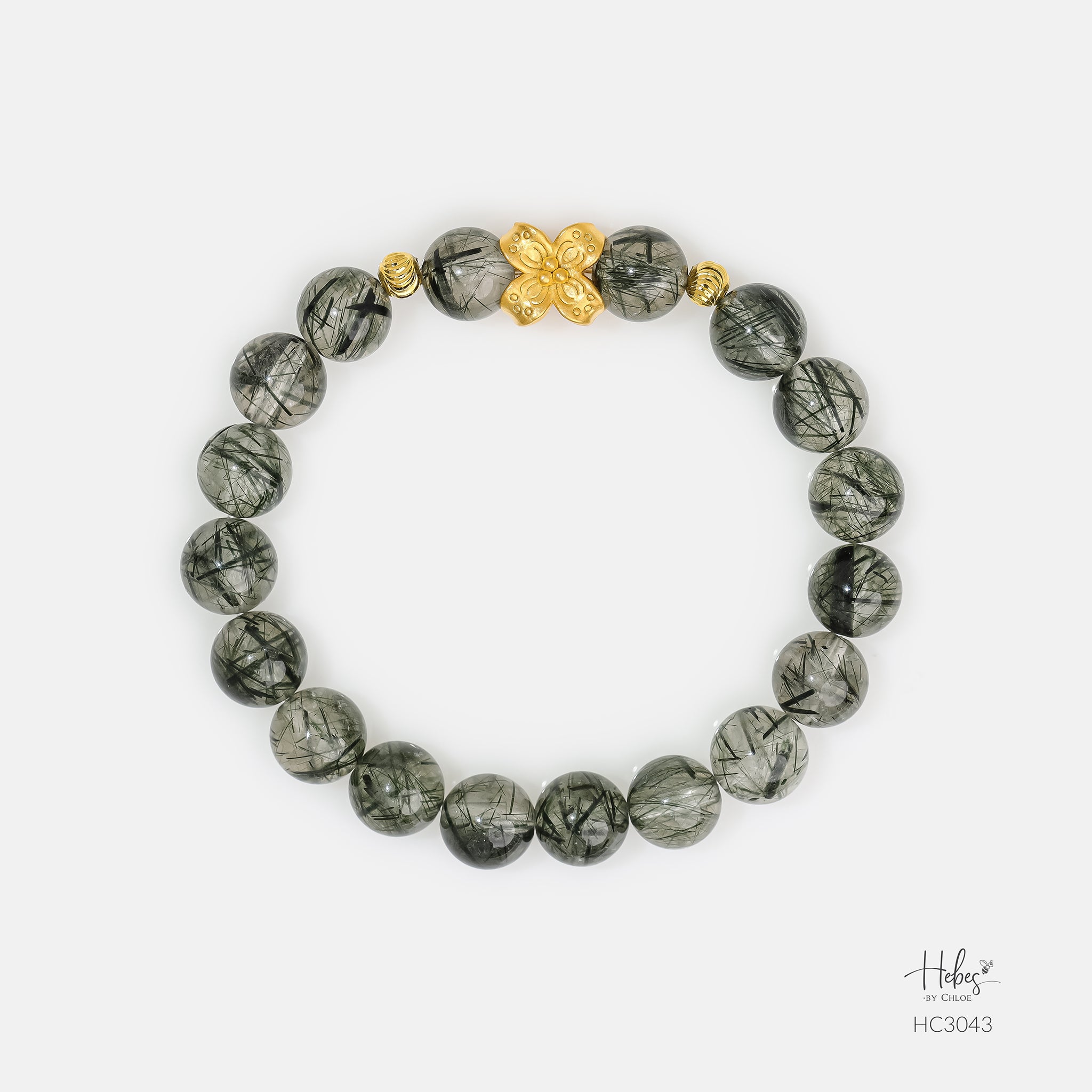 Gold Vermeil 4-Leaf Clover Rutilated Quartz Bracelet (8mm) 993043